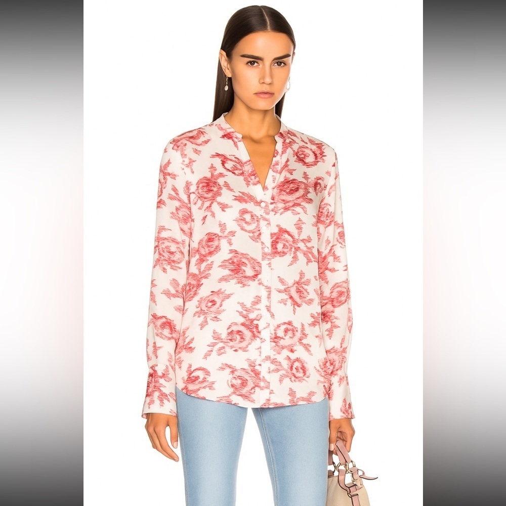 Equipment silk long sleeve blouse red floral rose print excellent Size XS
